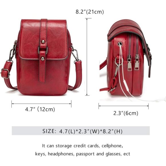 Women's Red Vintage Cross Body Phone Bag Small Messenger Shoulder Handbag - Picture 2 of 7